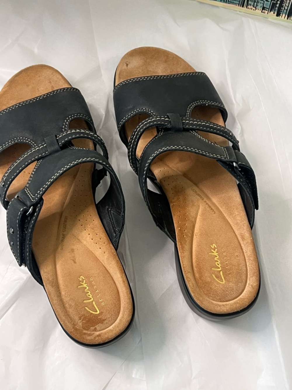 ClarksTuleah Jane Black Leather Slide Sandals with Buckle Straps - Picture 3 of 15
